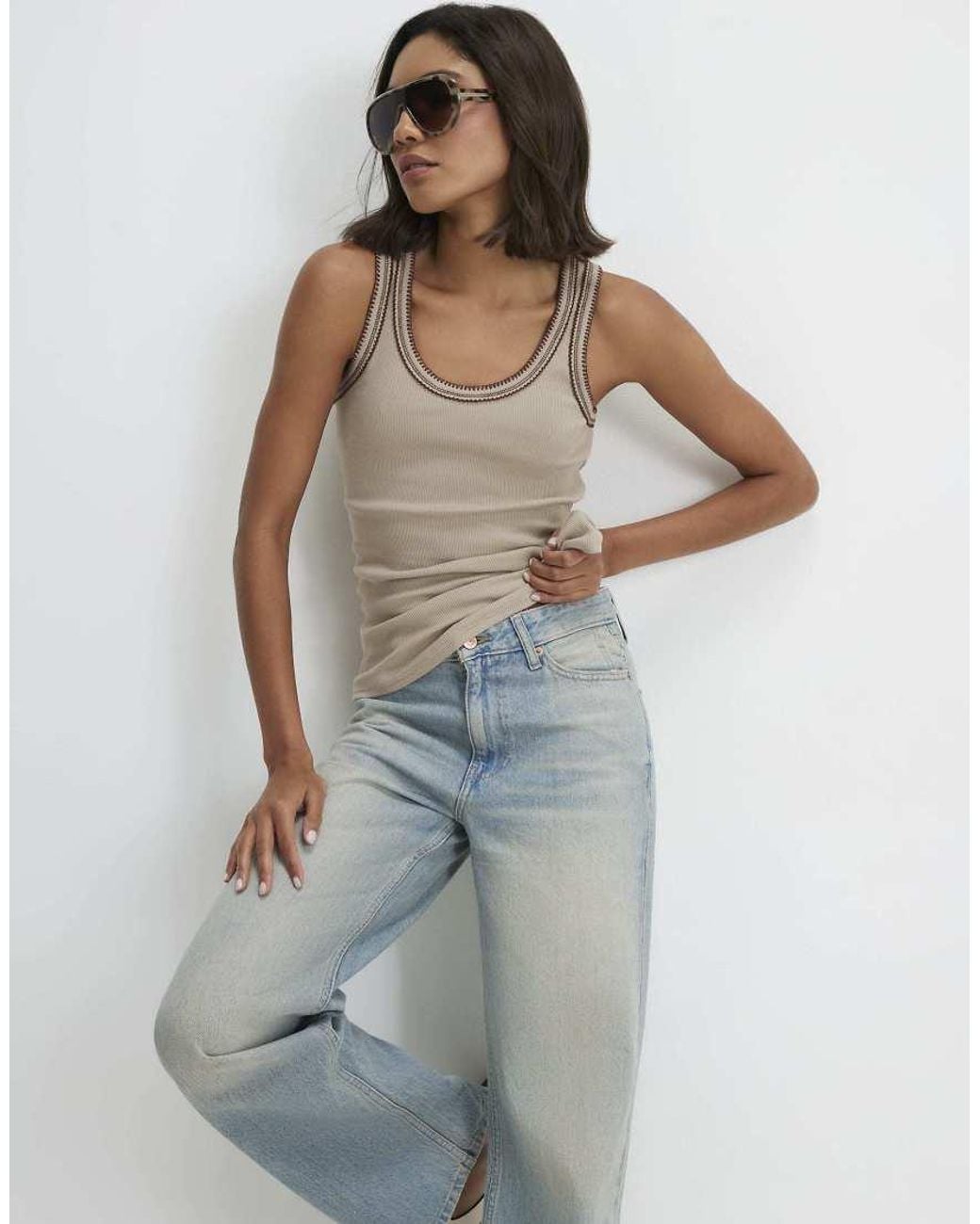River Island White Sl Whipstitch Tank 2 Col