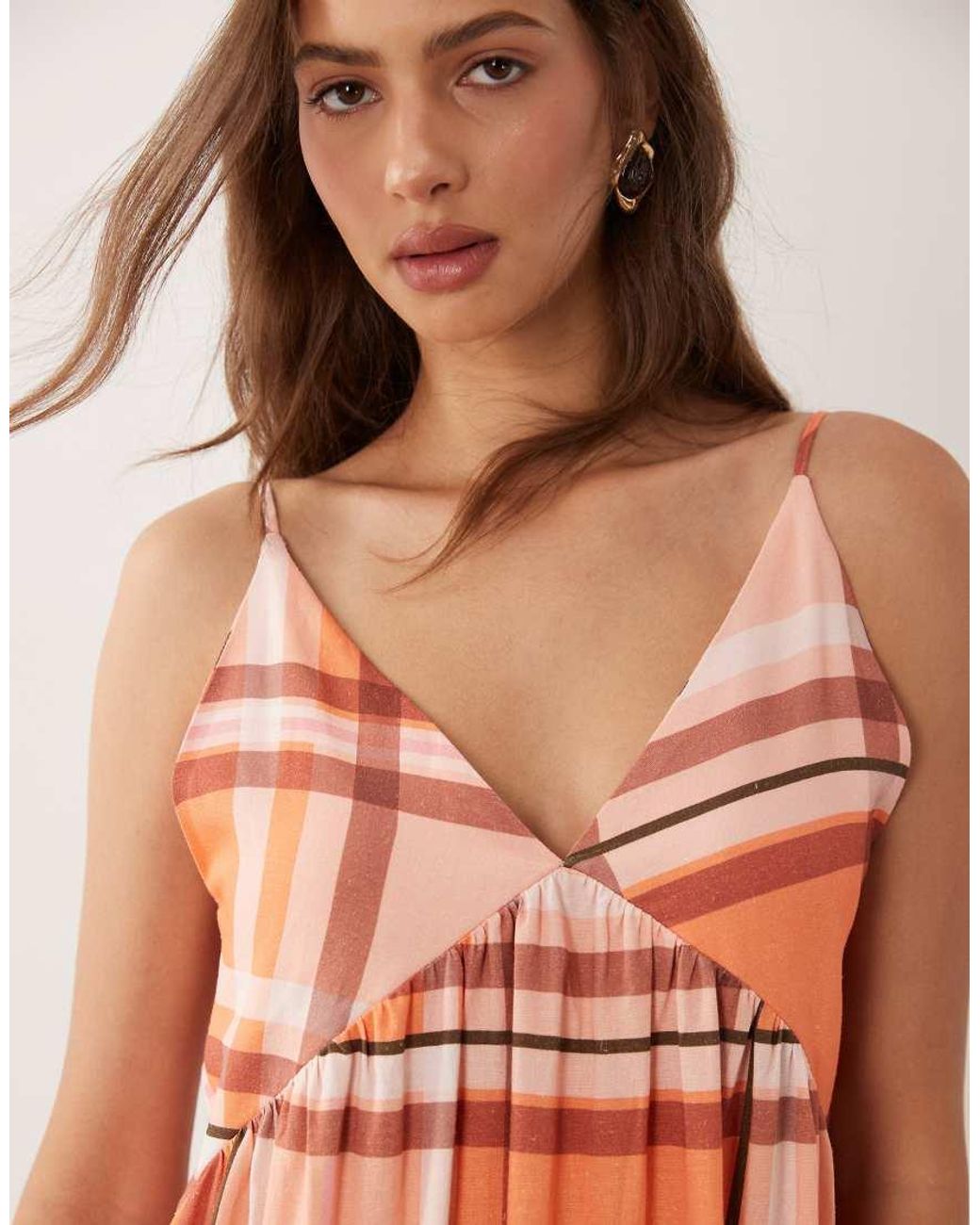 ASOS Multicolor Linen Blend Deep V Maxi Sundress