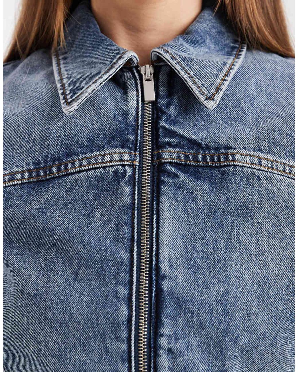& Other Stories Blue Slim Zip Through Denim Jacket