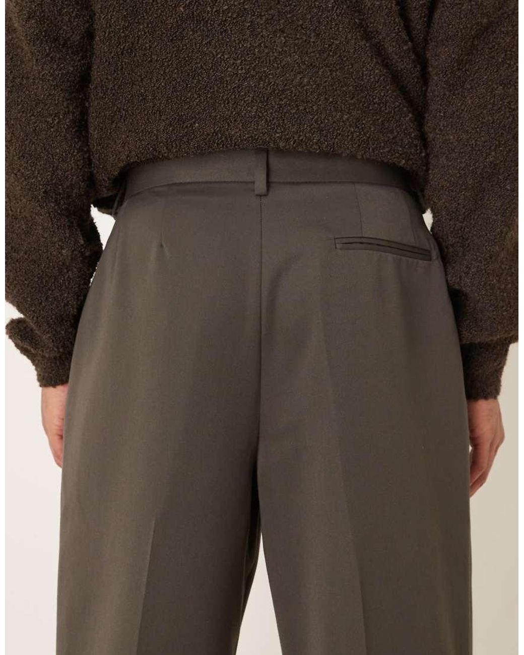 ASOS Brown Tailored Pleated Wide Leg Trousers for men