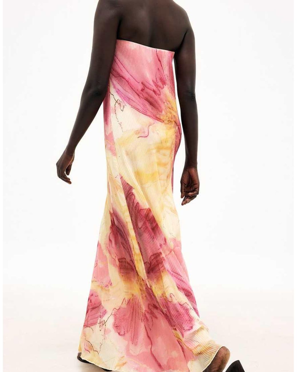 NA-KD Pink Plisse Maxi Tube Dress
