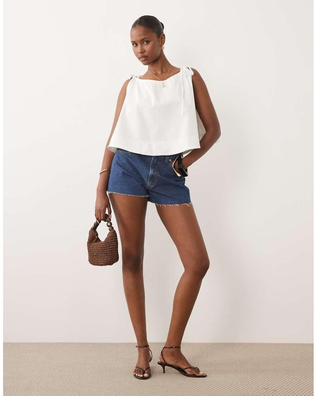 ASOS White Co-Ord Bonded Trapeze Halter Top