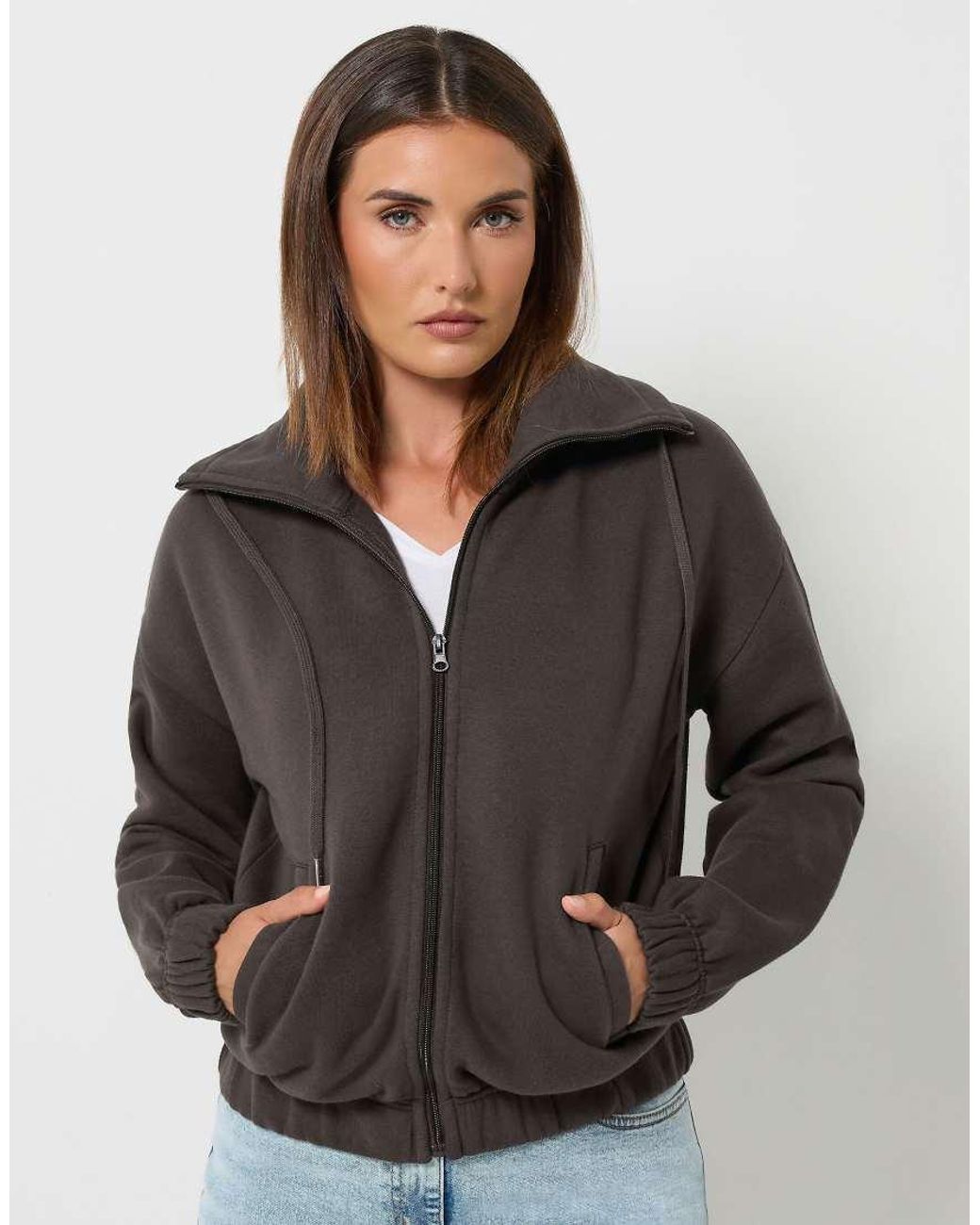 Long Tall Sally Gray Funnel Neck Zip Through Sweatshirt