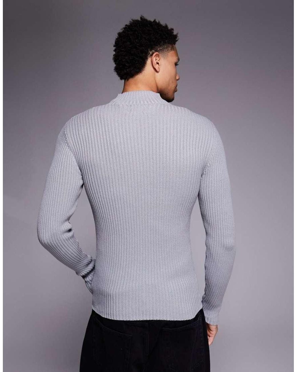 ASOS Gray Muscle Fit Knitted Rib Zip Through Jacket for men