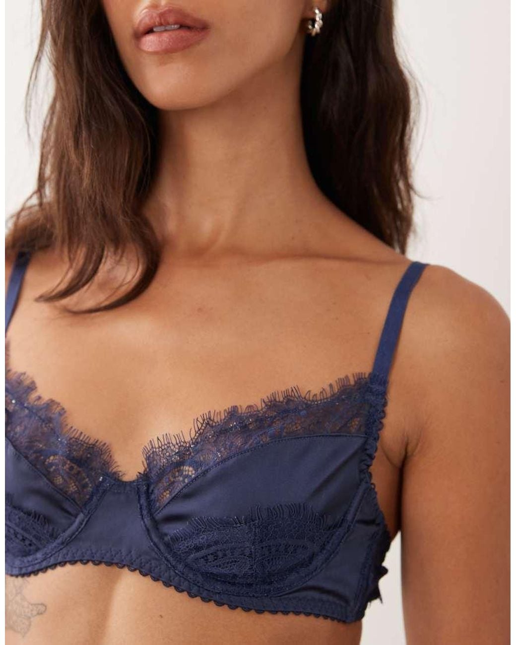 KAT THE LABEL Blue Rae Satin Lace Underwired Bra