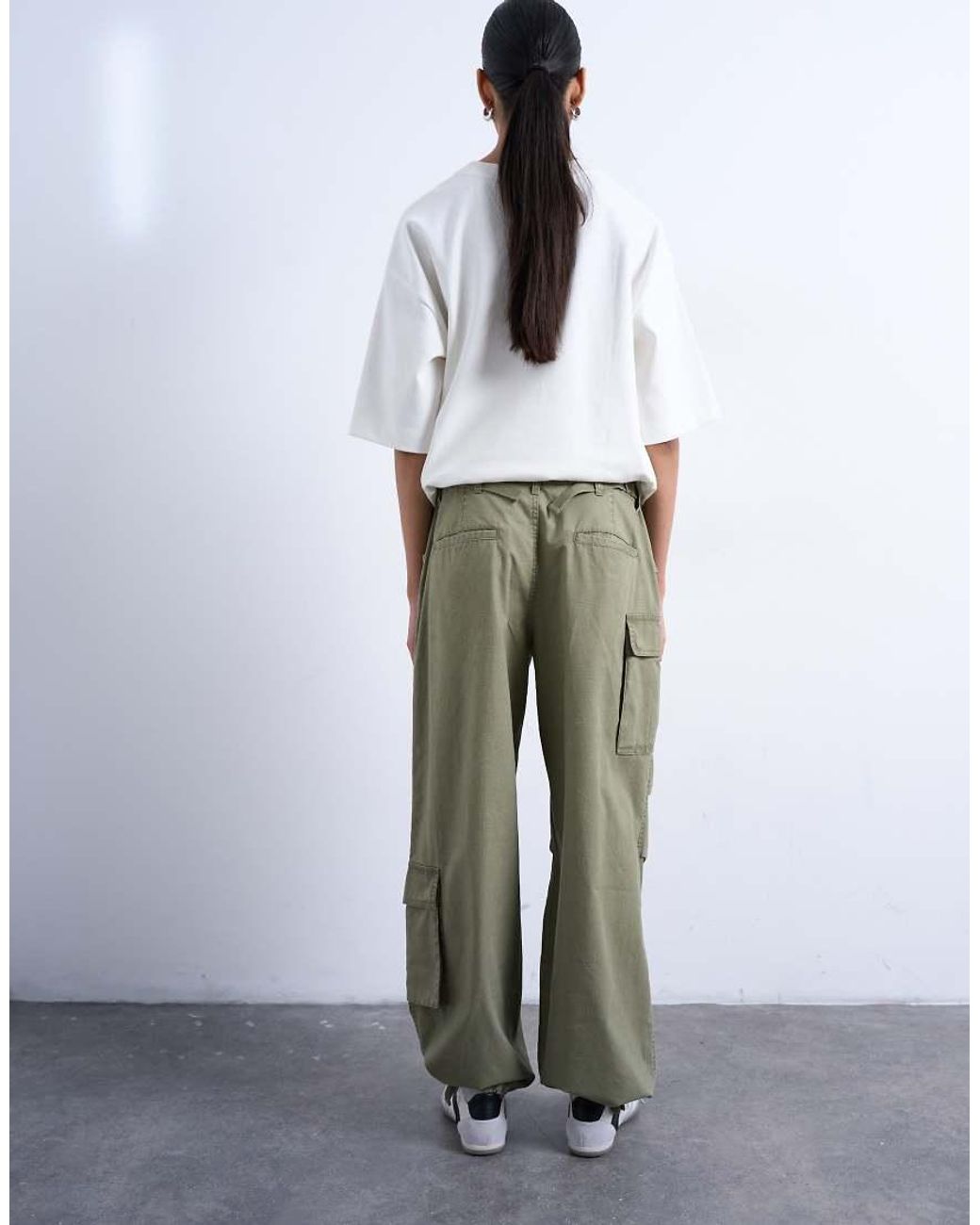 TOPSHOP White Ripstop Cargo Trouser With Drawcord Hem