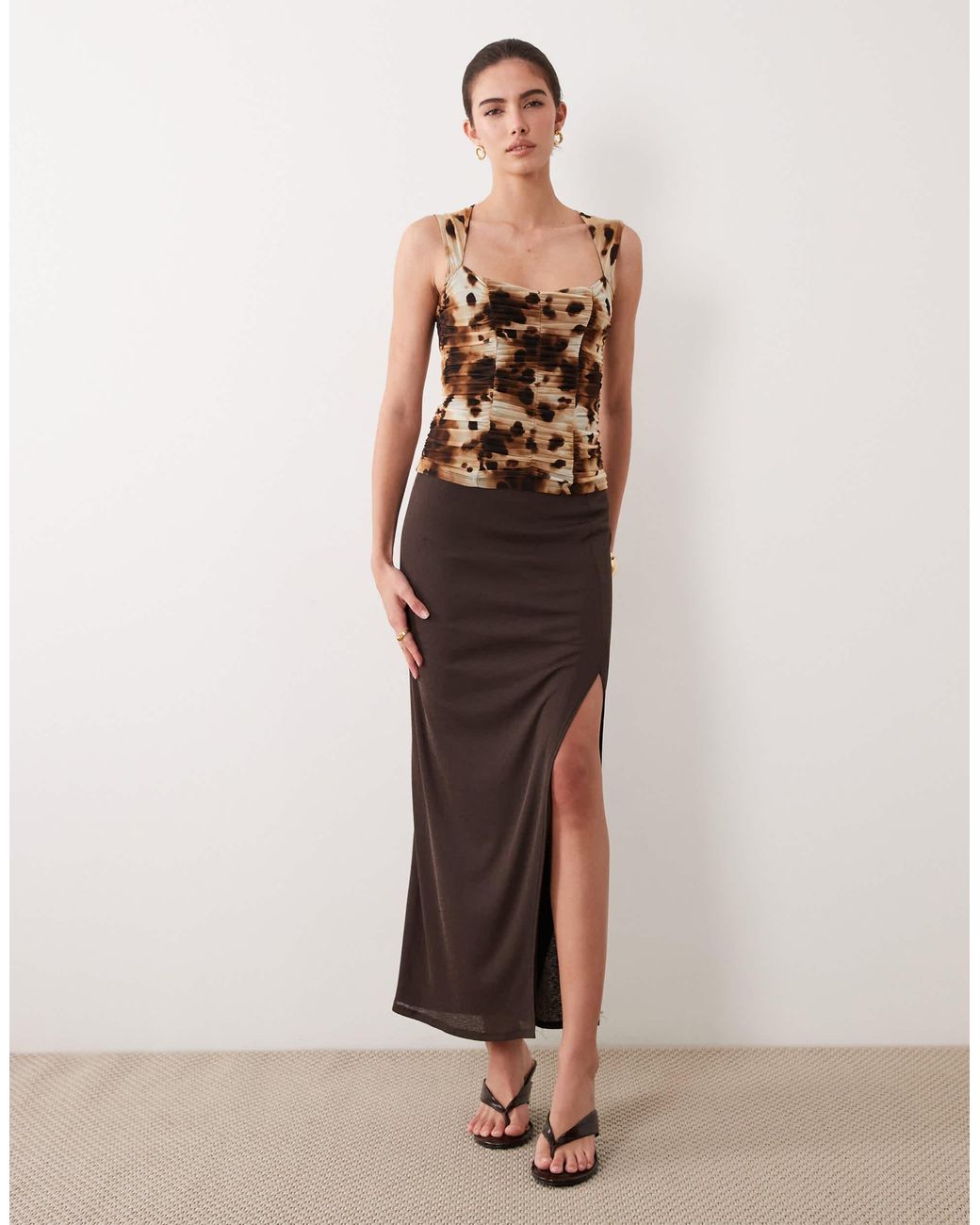 Top froncé en tulle avec décolleté en cœur - imprimé animal ASOS en coloris Black