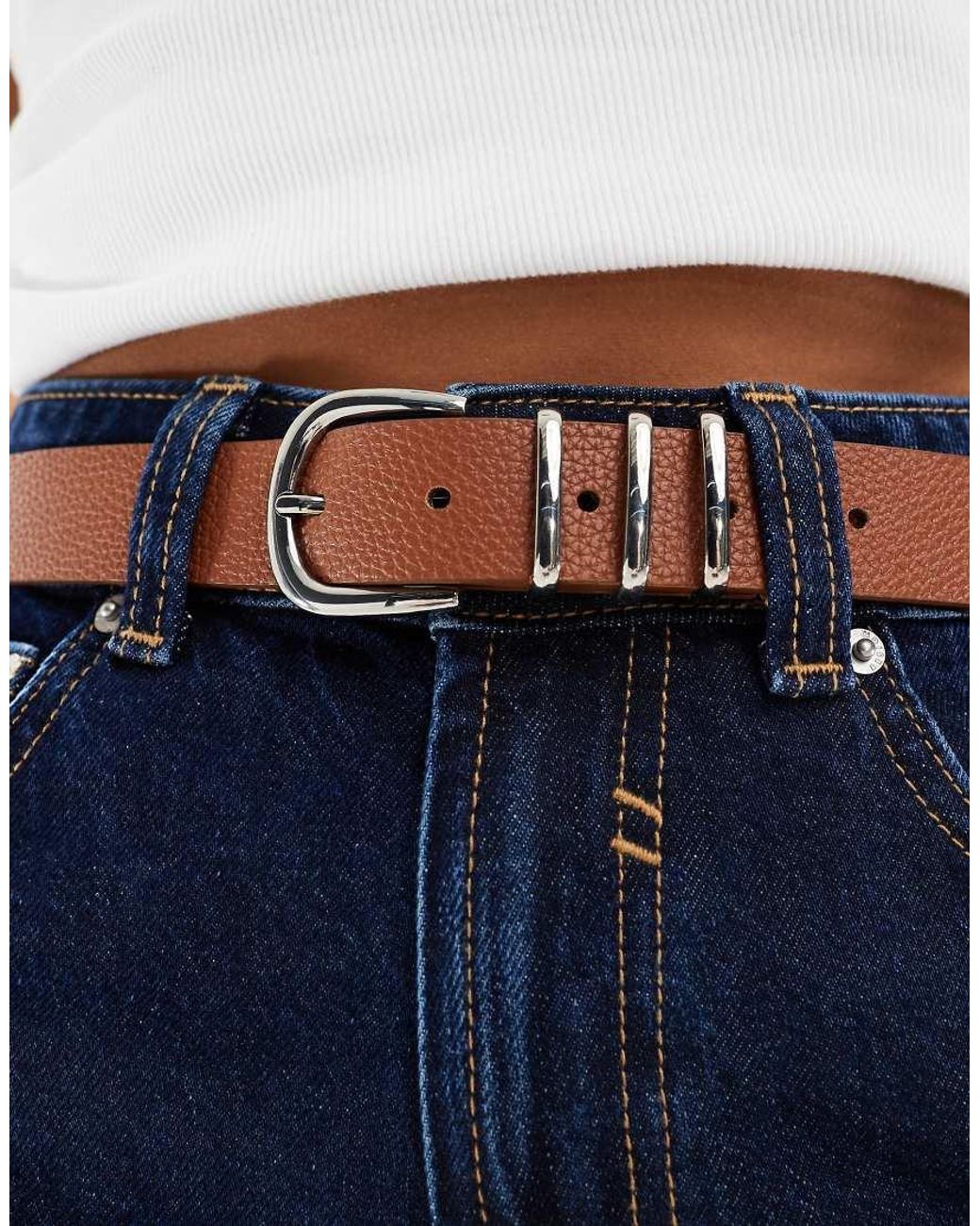 ONLY Blue Faux Leather Jeans Belt With Silver Buckle