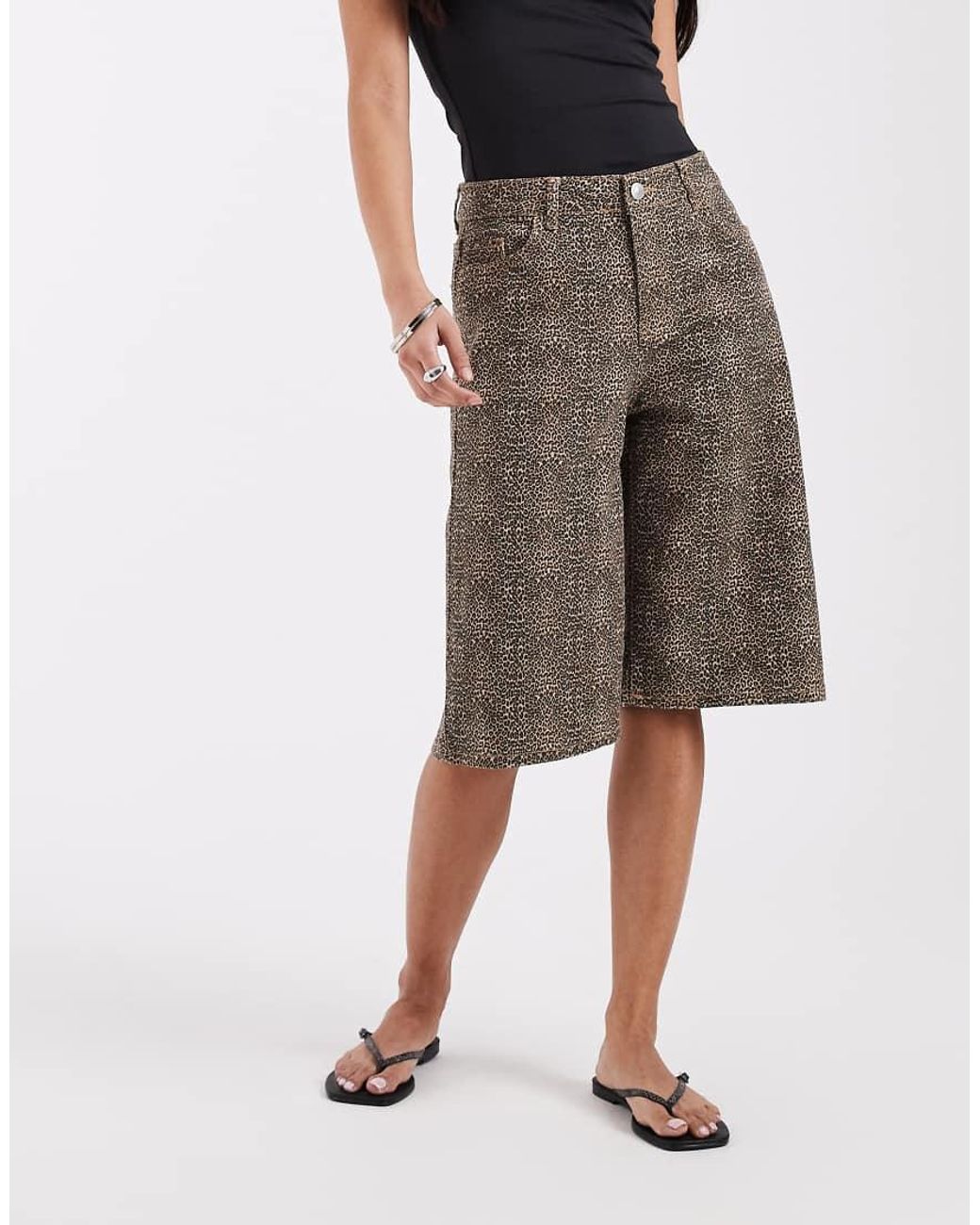 Pieces Brown Longline Denim Shorts