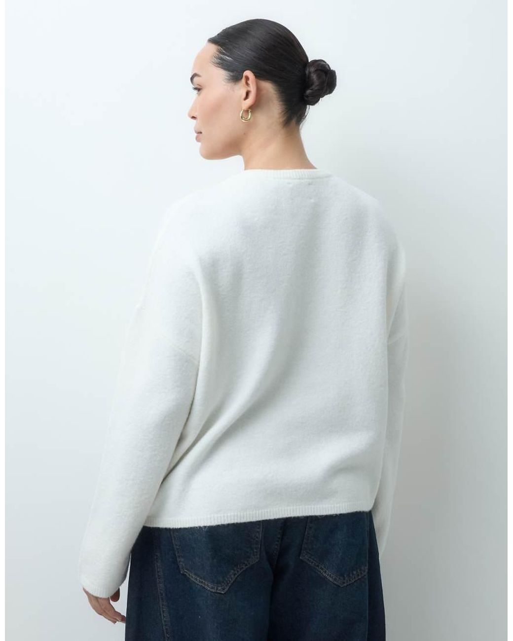 ASOS White Asos Design Curve Fluffy Relaxed Crew Neck Cardigan