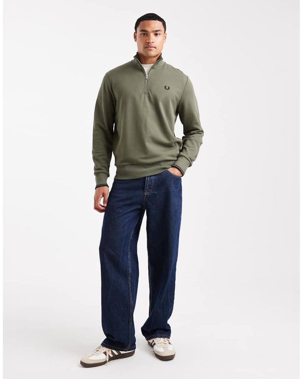 Fred Perry Green Half Zip Sweatshirt for men