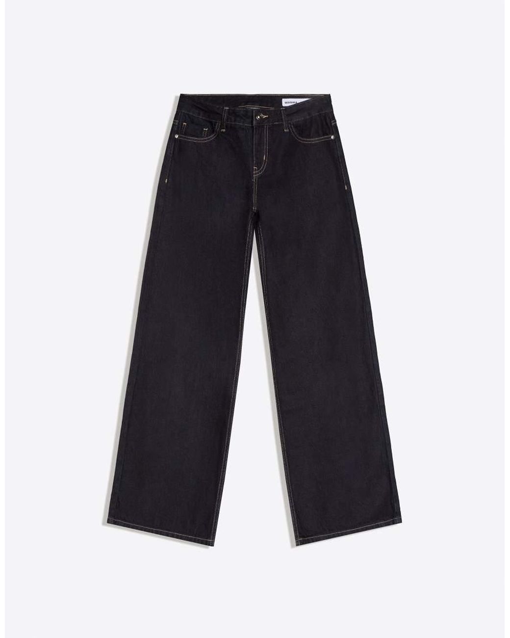 Bershka Gray Low-Rise Wide-Leg Jeans