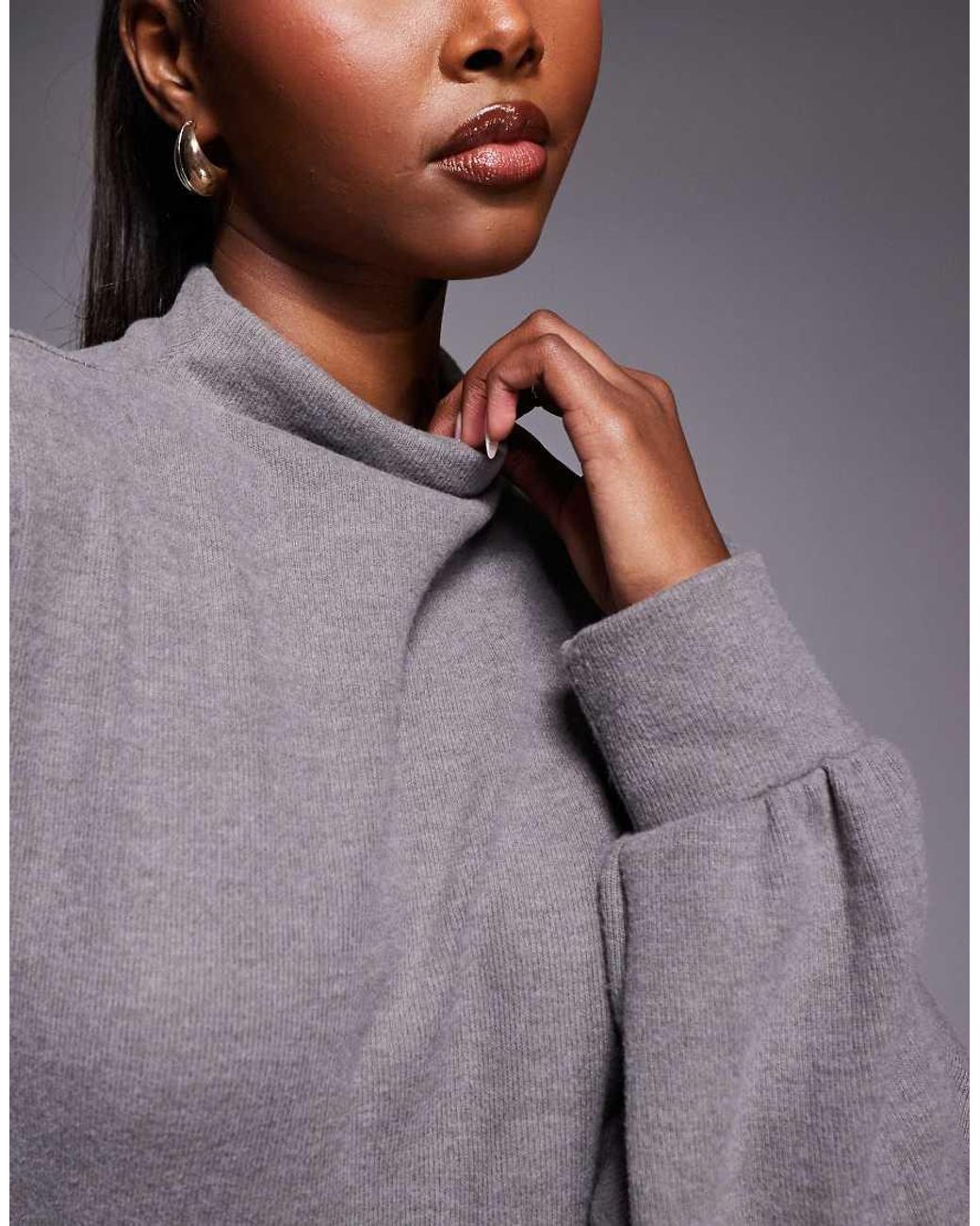 ASOS Gray Super Soft Balloon Long Sleeve Mini Dress