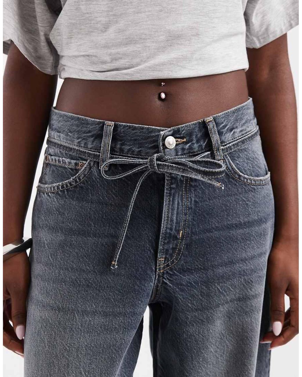 ONLY Blue Gianna Tie Waist Straight Leg Jeans