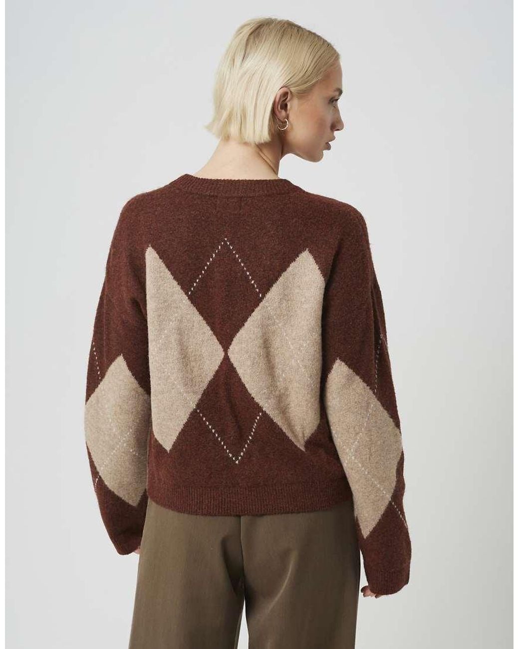 Brave Soul Brown Argyle Crew Neck Jumper