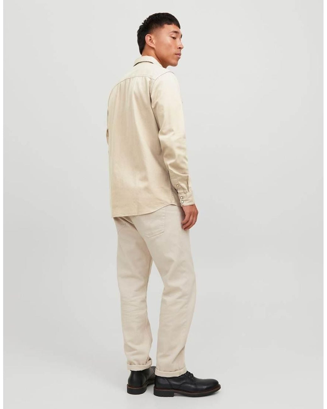 Jack & Jones Natural Sheridan Denim Comfort Fit Spread Collar Long Sleeve Shirt for men