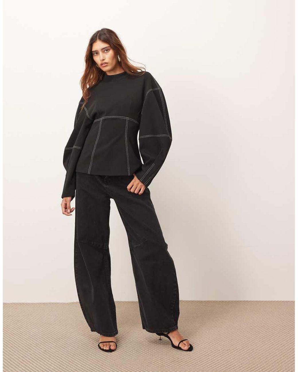 ARRANGE Black Sculpted Top With Contrast Stitch