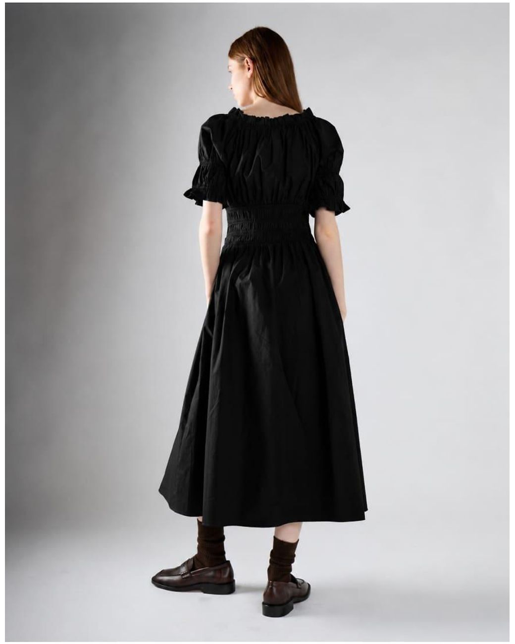 Glamorous Black Ruched Puff Sleeve Midi Dress