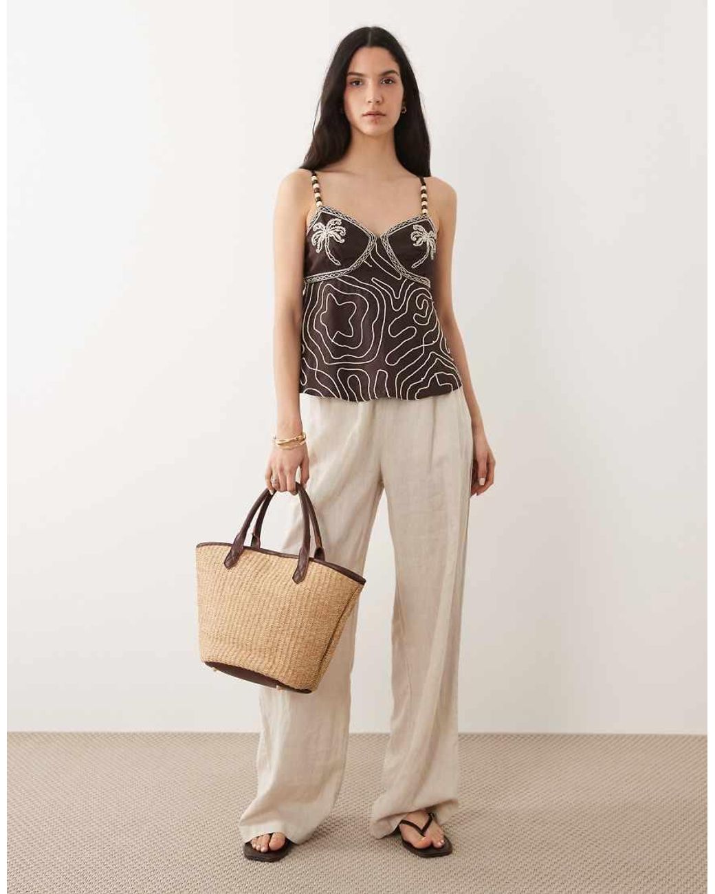 River Island Brown Embellished Cami Top