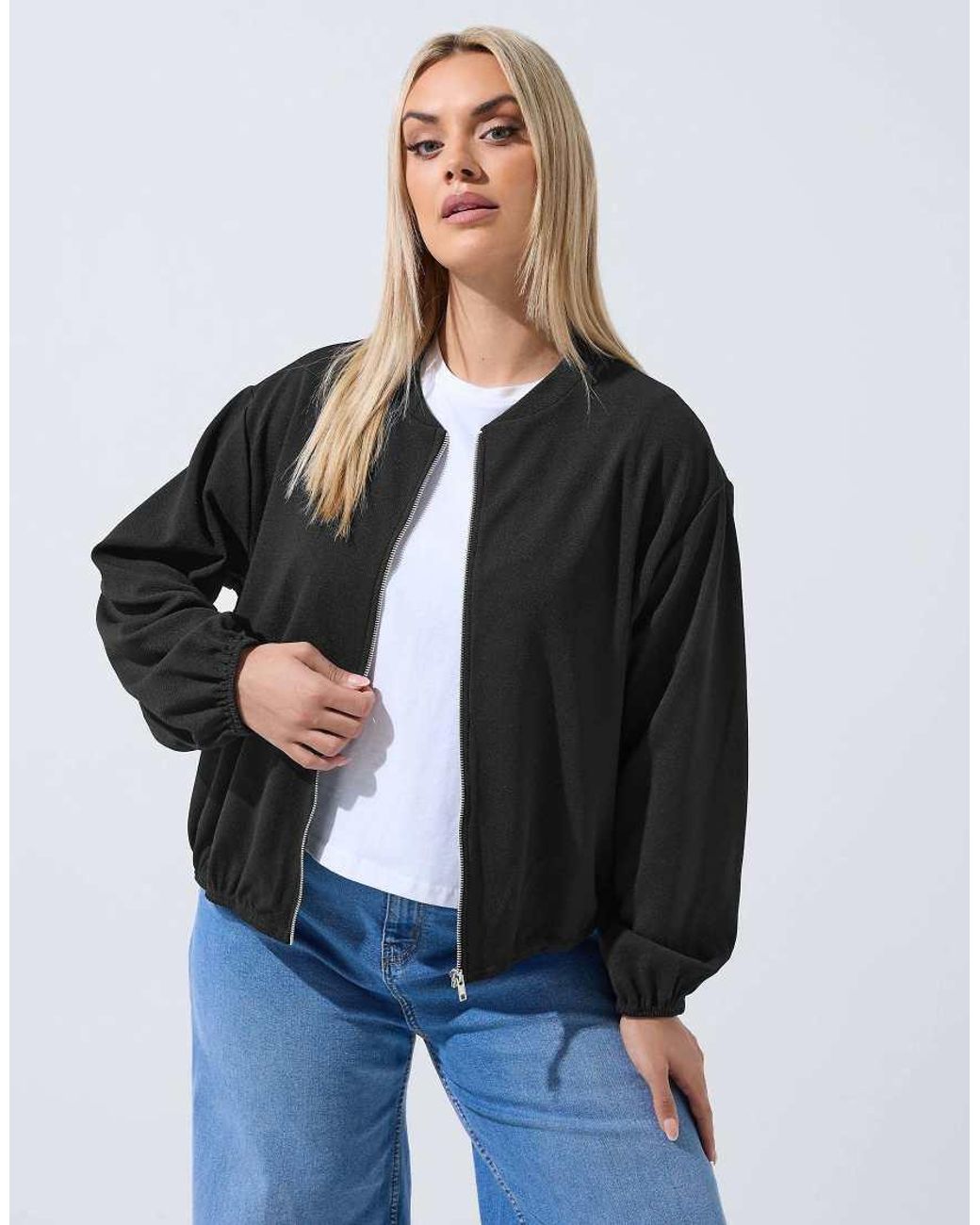 Yours Clothing Blue Zip Bomber Jacket