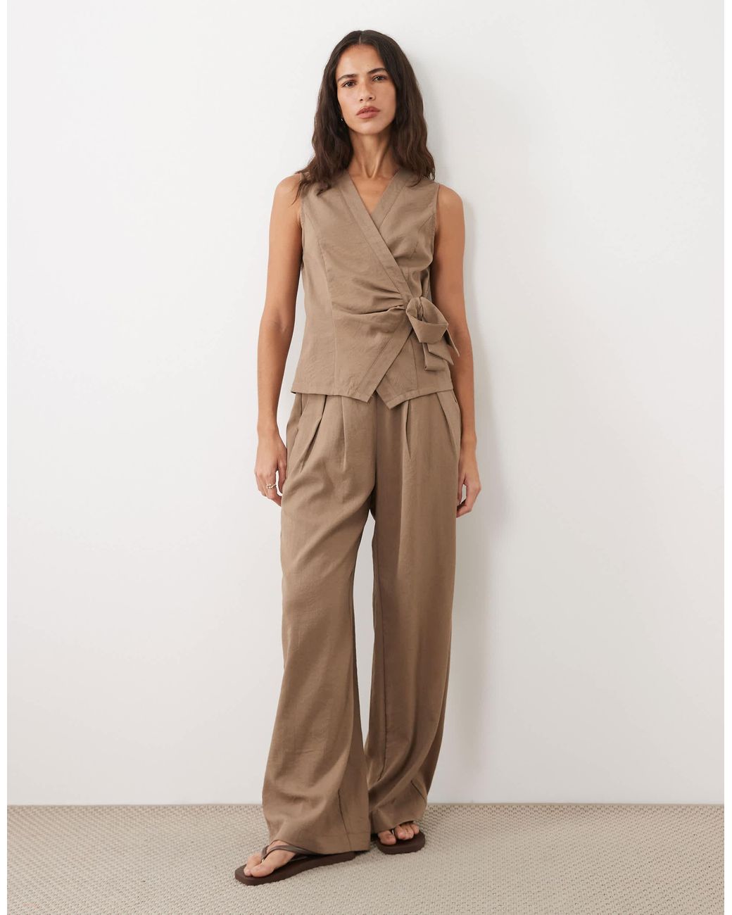 Threadbare Brown Wrap Front Waistcoat
