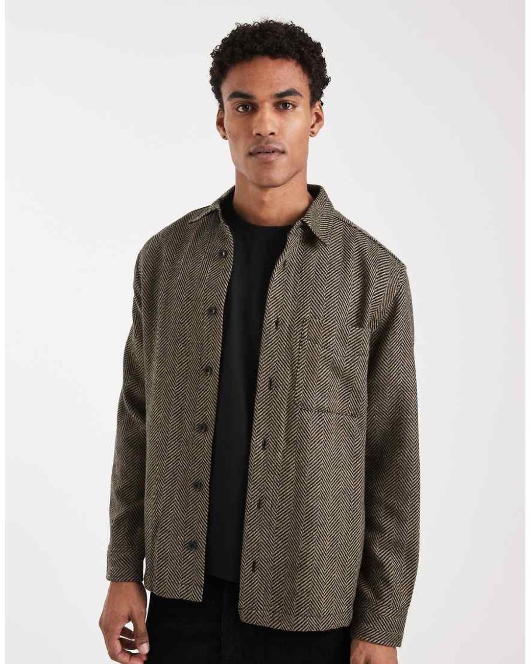 ASOS Gray Herringbone Overshirt for men