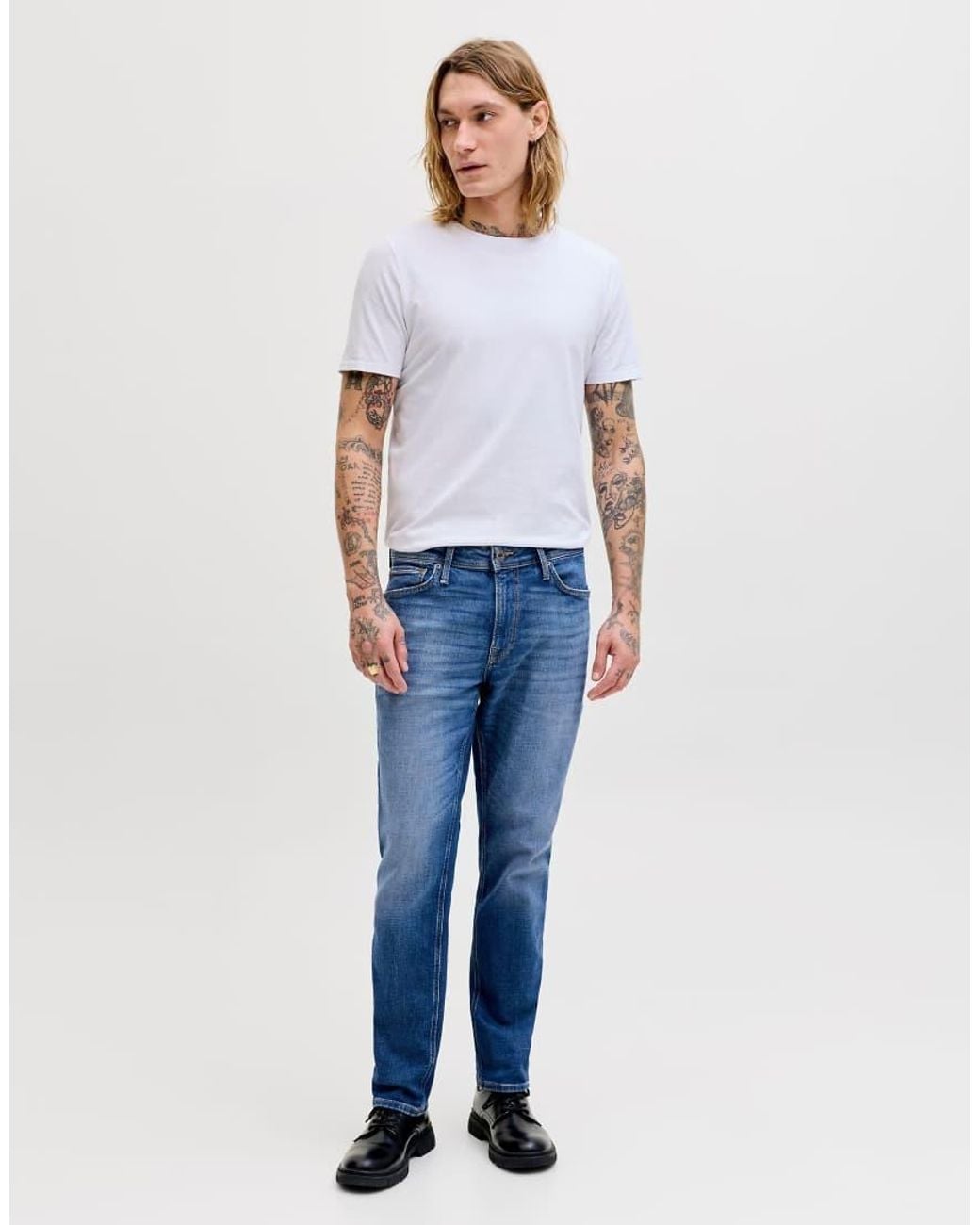 Jack & Jones Blue Clark Stonewashed Mid Waist Jeans for men