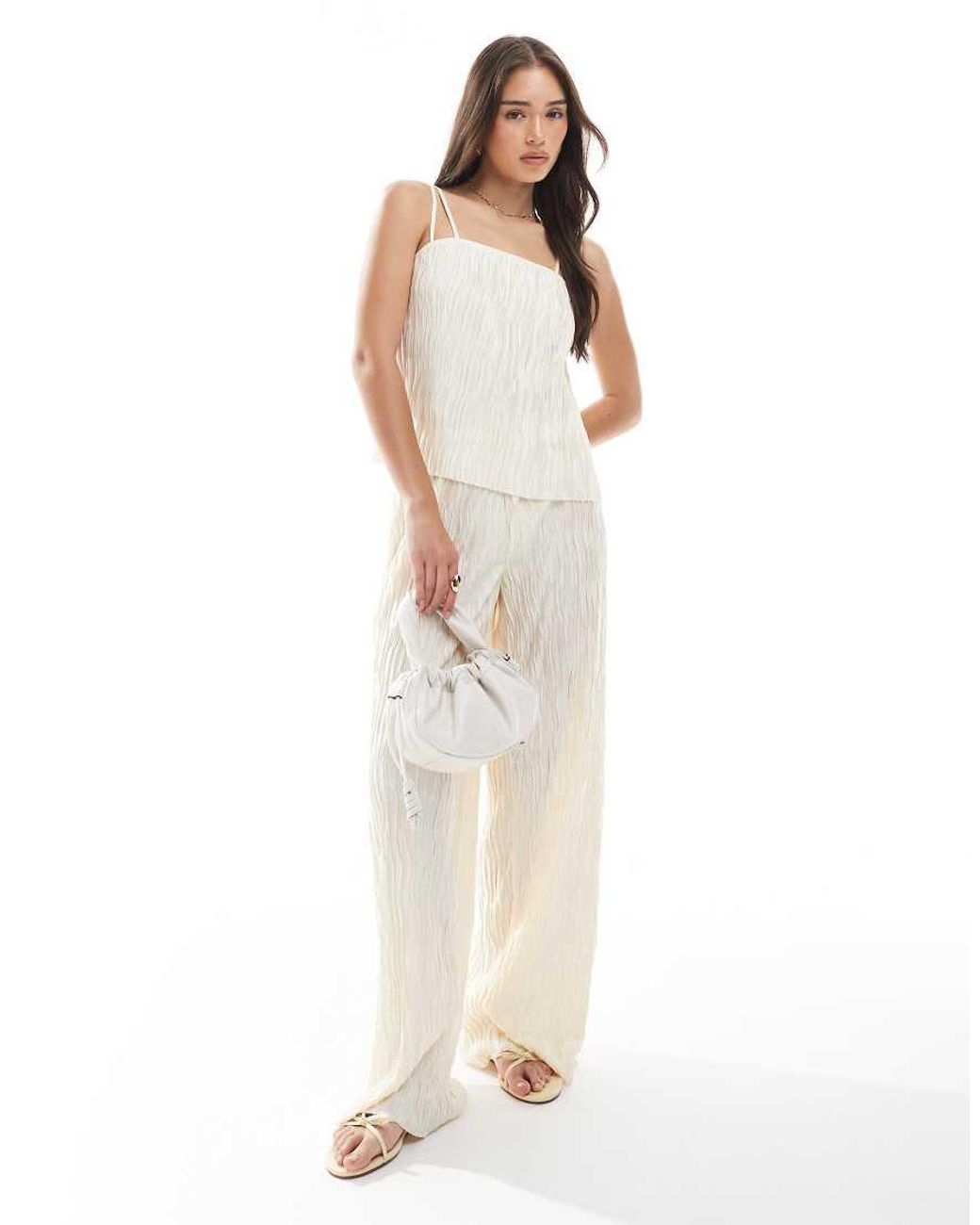 Vero Moda White Textured Plisse Double Strap Cami Co-ord