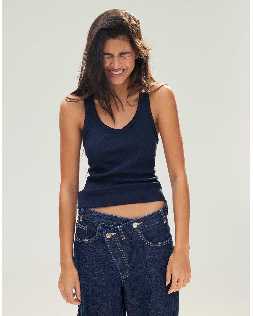 Bershka Blue – geripptes basic-trägertop