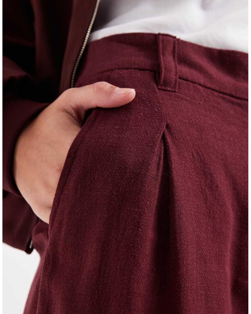 ASOS Red Relaxed Dad Shorts With Linen Look