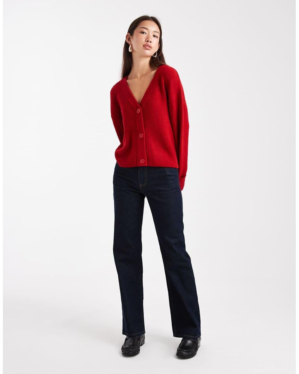 Miss Selfridge Red Wide Cuff V Neck Cardigan