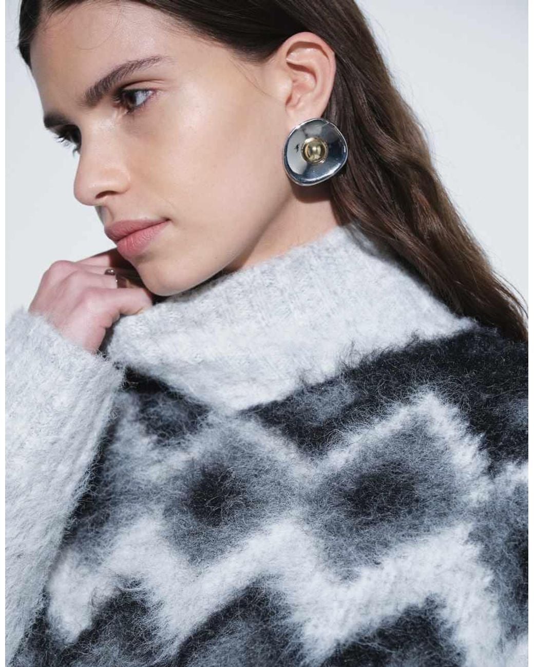 ASOS Blue Shoulder Pad Brushed Fairisle Jumper