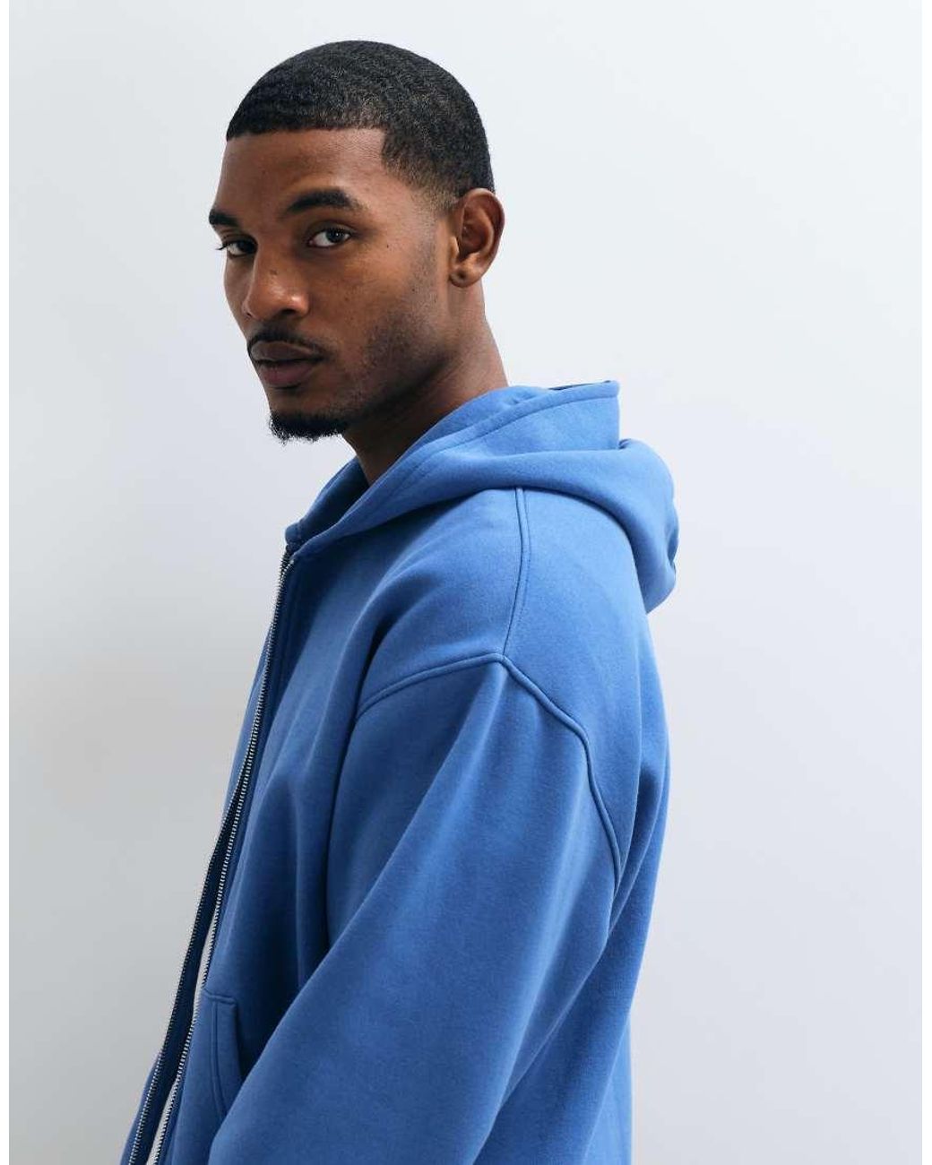 ASOS Blue Essentials Oversized Boxy Zip Through Hoodie for men