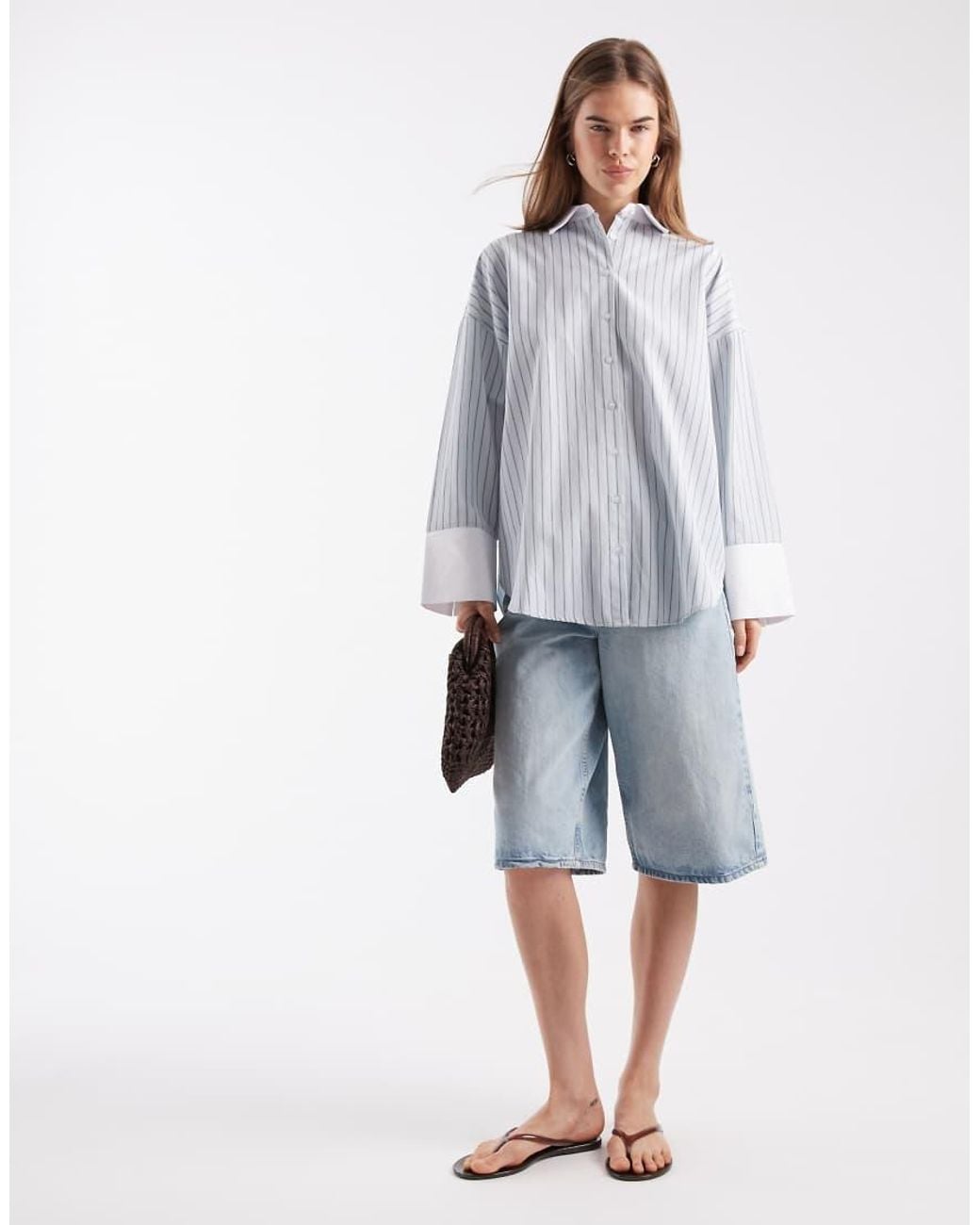 ASOS Gray Oversized Contrast Cuff Shirt Co Ord
