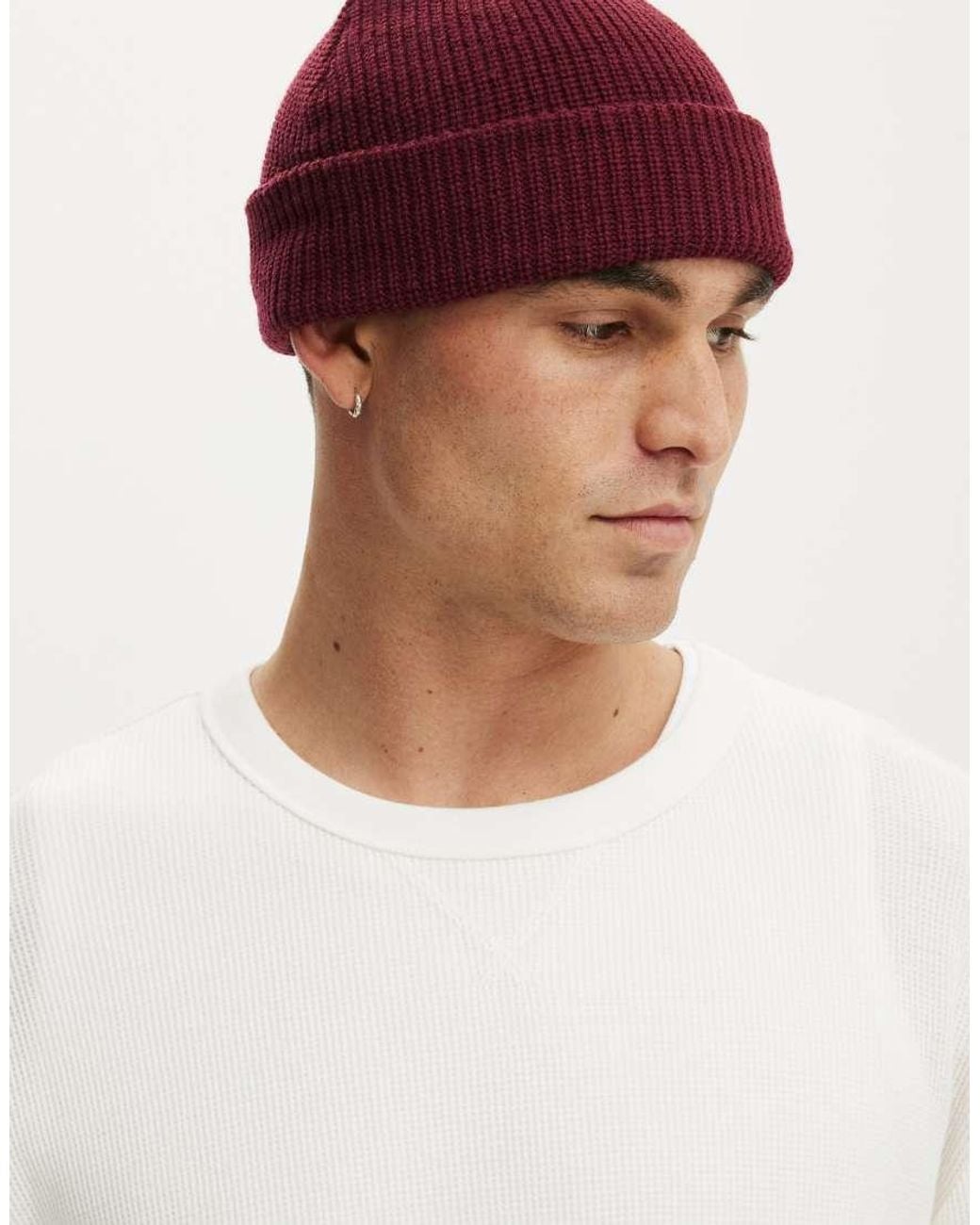 Cotton On Red Heavy Knit Beanie for men