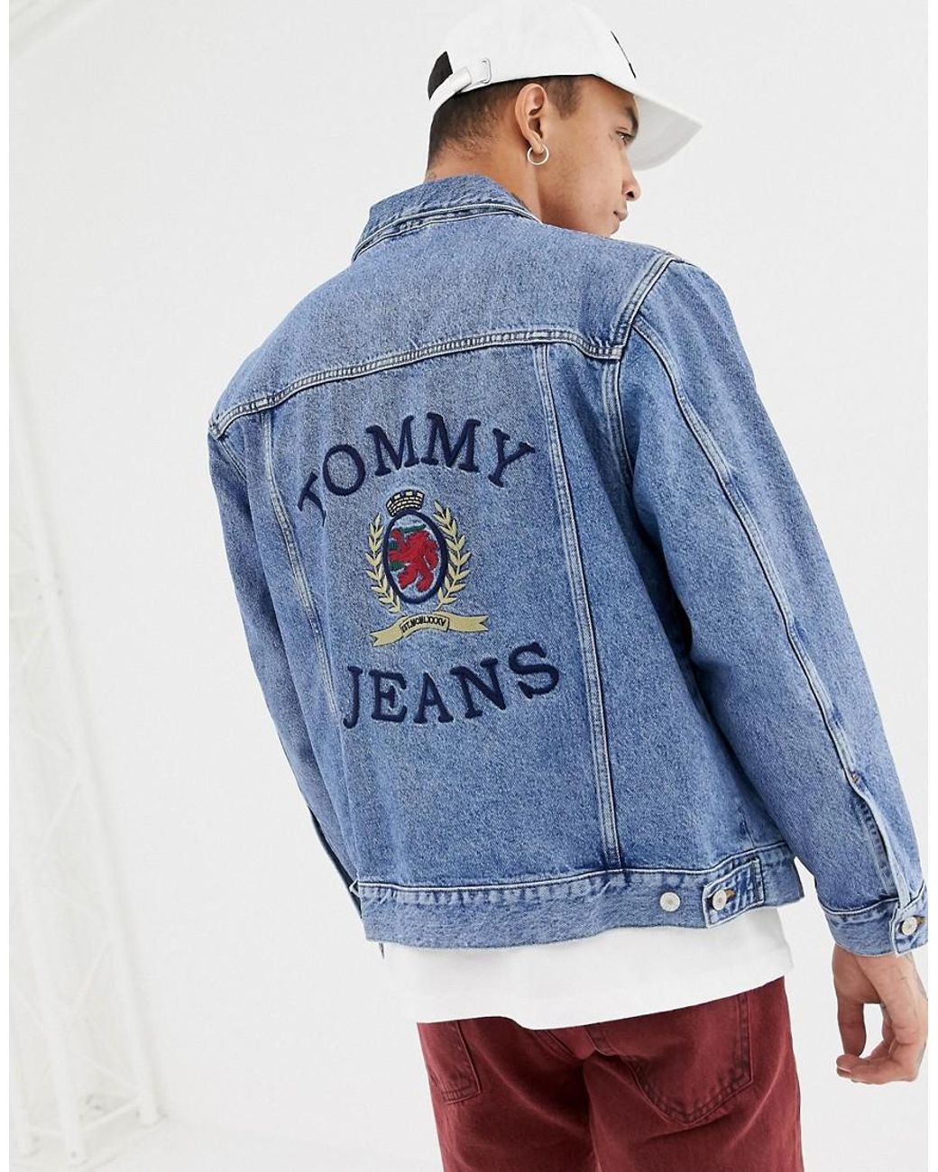 Tommy Hilfiger Limited Capsule Denim Jacket With Large Crest Back Detail In Mid Denim in Blue for Men | Lyst