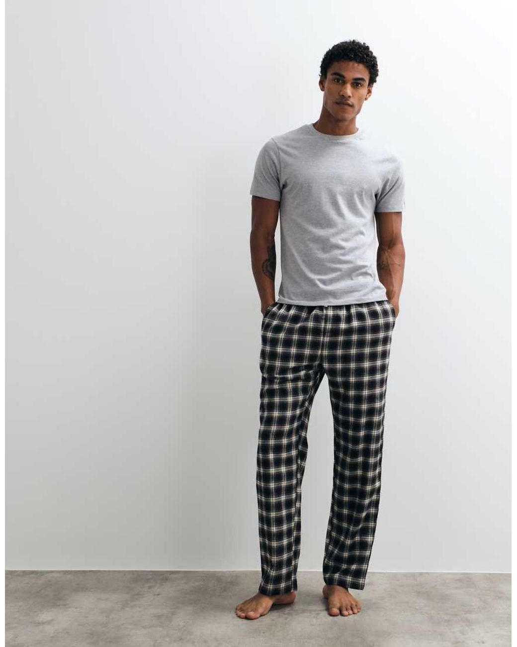 New Look Geruite Pyjamabroek in het Black voor heren