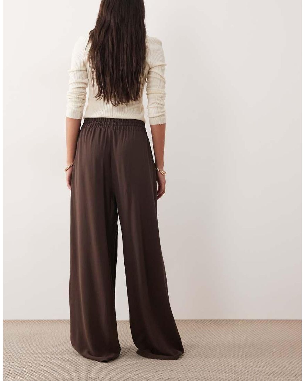 ASOS Natural Linen Blend Pull On Drawstring Waist Wide Leg Trouser