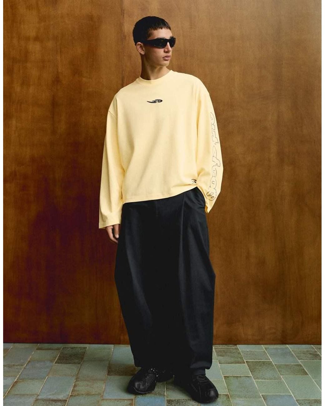 Bershka Natural Long Sleeve Boxy Out Of Core T-shirt for men