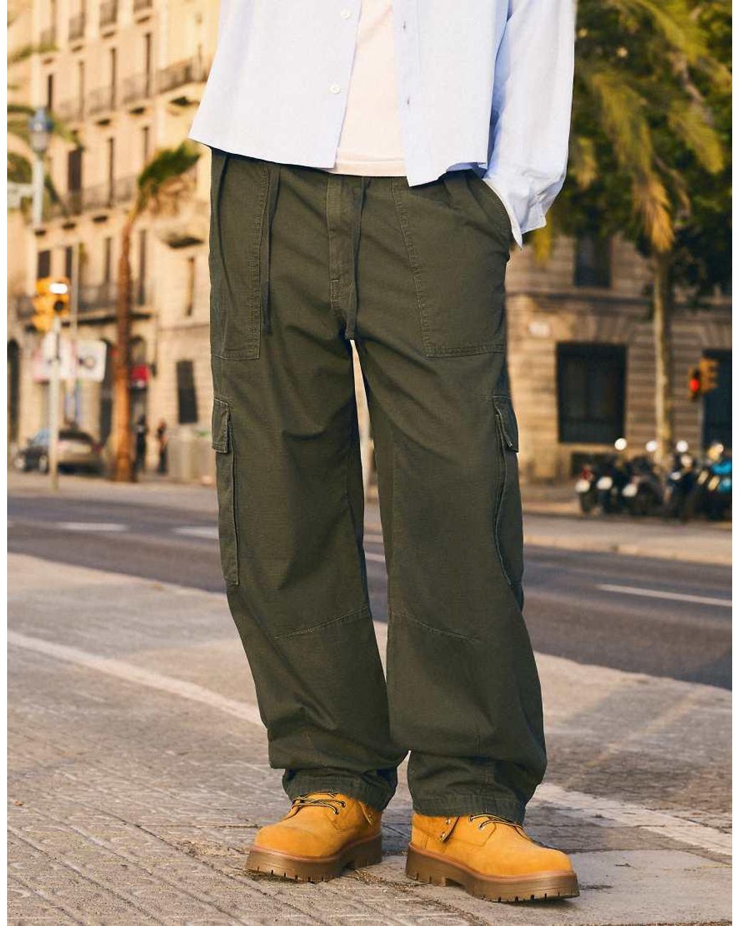 Bershka Green Baggy Cargo Trousers for men