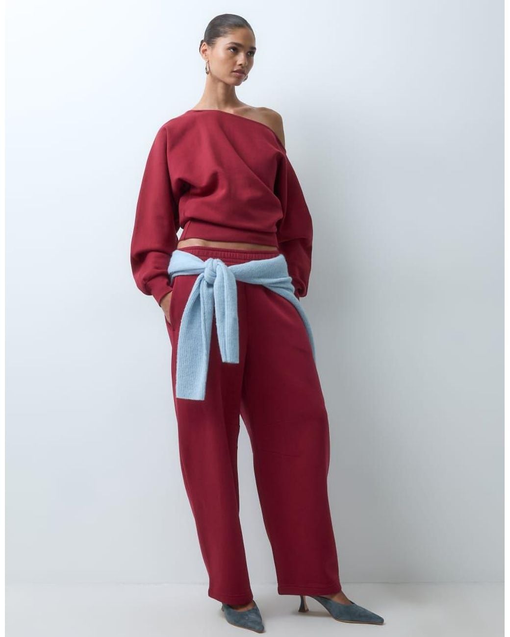 ASOS Red Slash Neck Batwing Sweatshirt