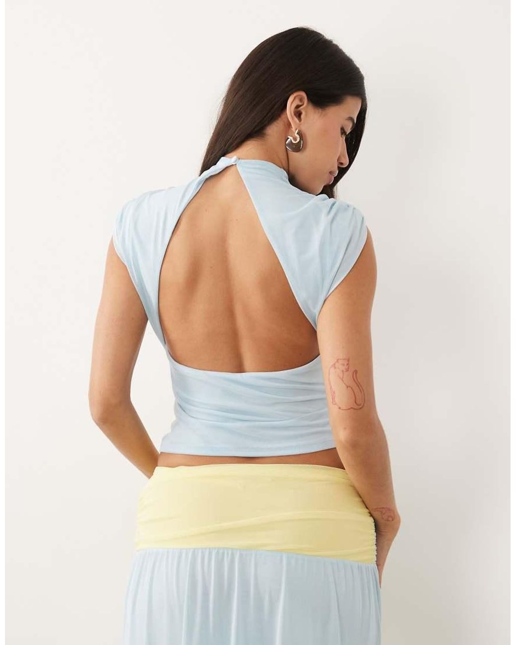 ASOS Blue Co-ord Mesh Colour Block High Neck Top