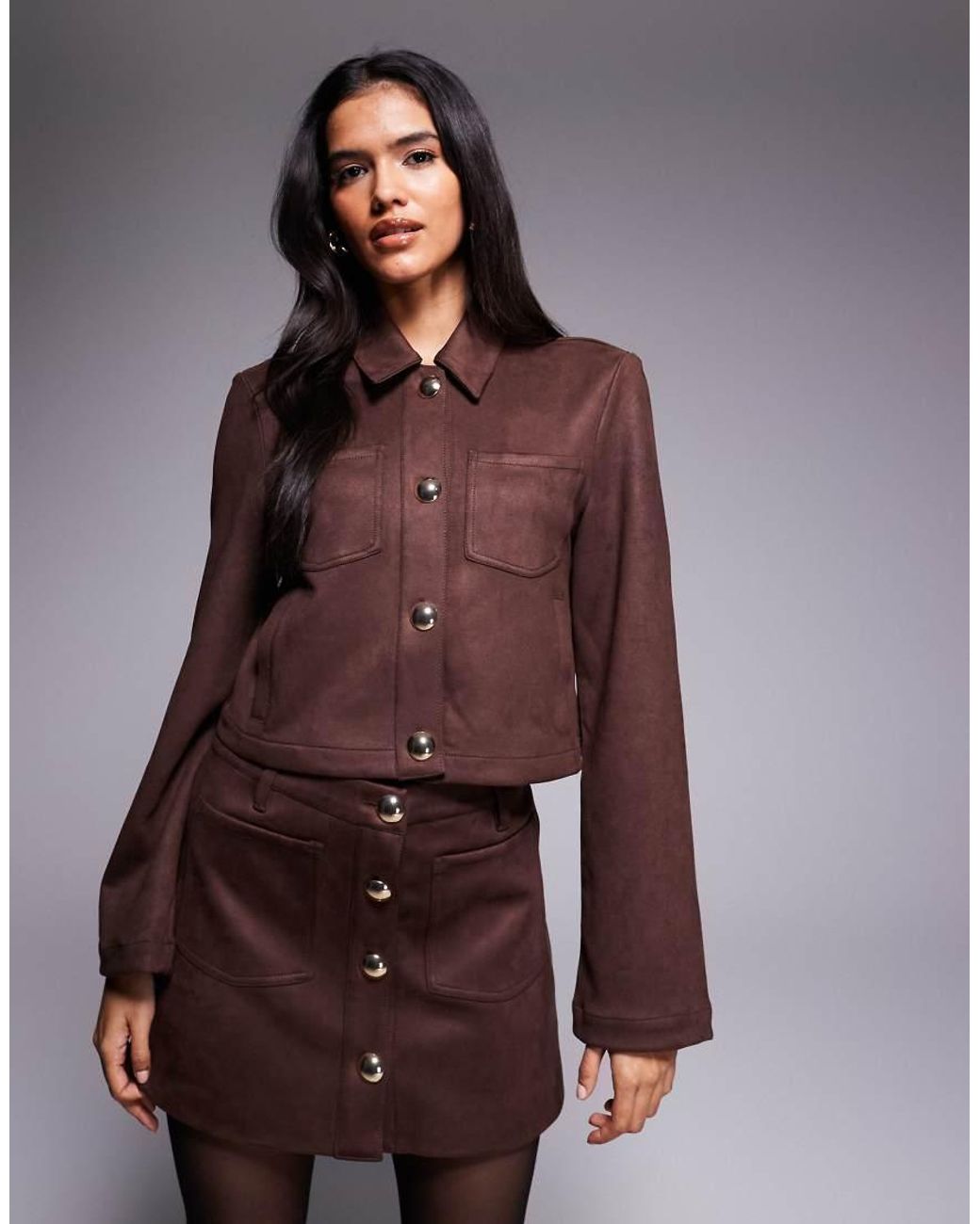 Bardot Brown Lorenzo Faux Suede Button Front Shacket Co-Ord