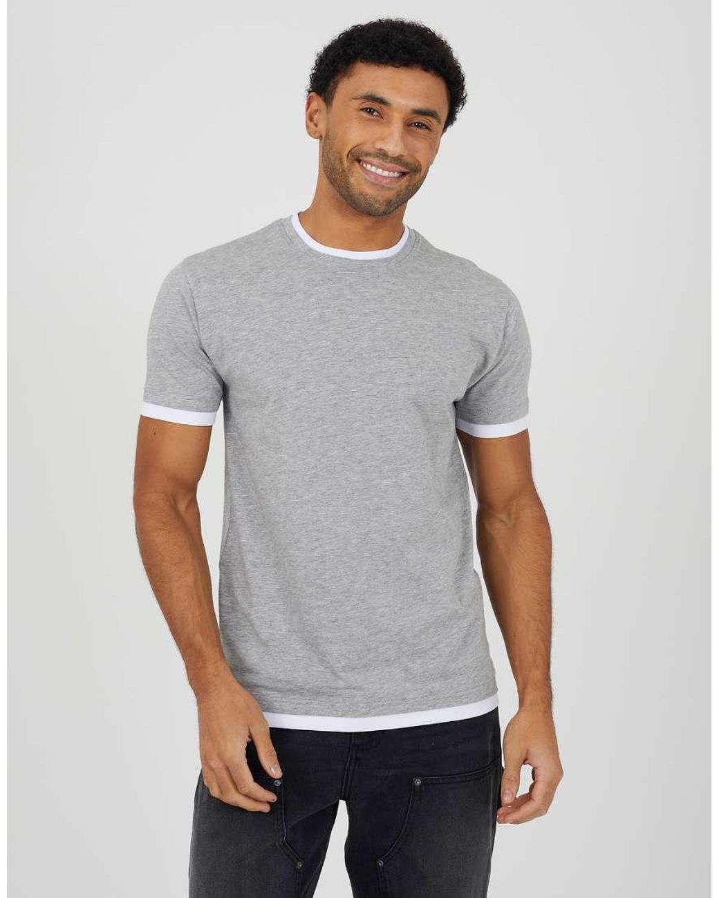 Brave Soul Gray Cotton Contrast Trim T-Shirt for men
