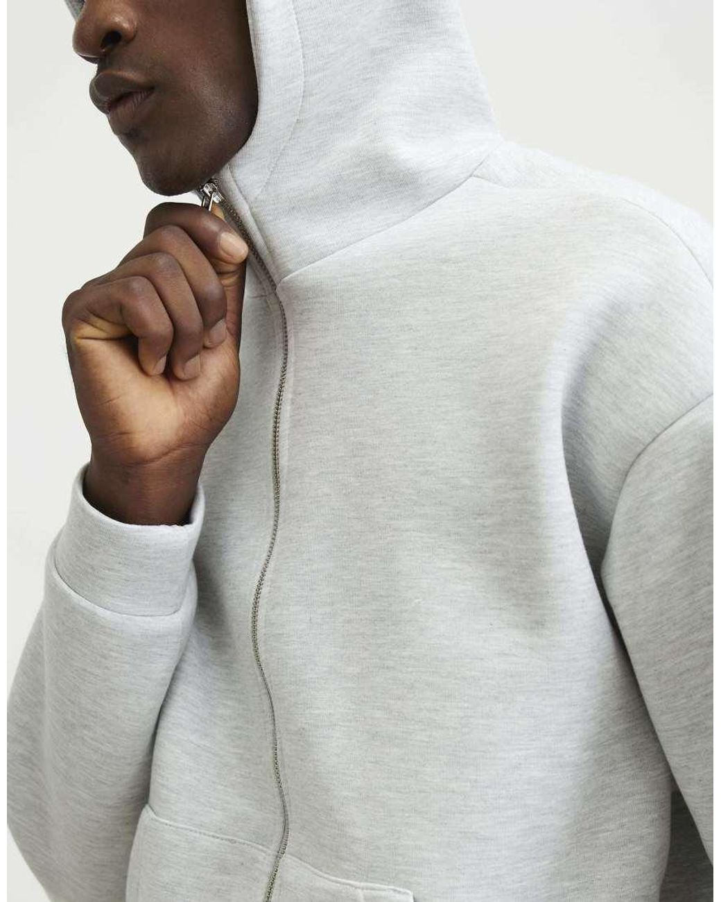 River Island White Premium Cotton Zip Through Hoodie for men
