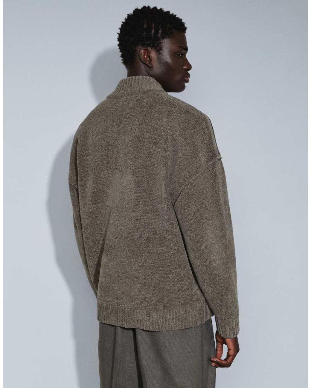 ASOS Gray Relaxed Knitted Half Zip Funnel Neck Jumper for men