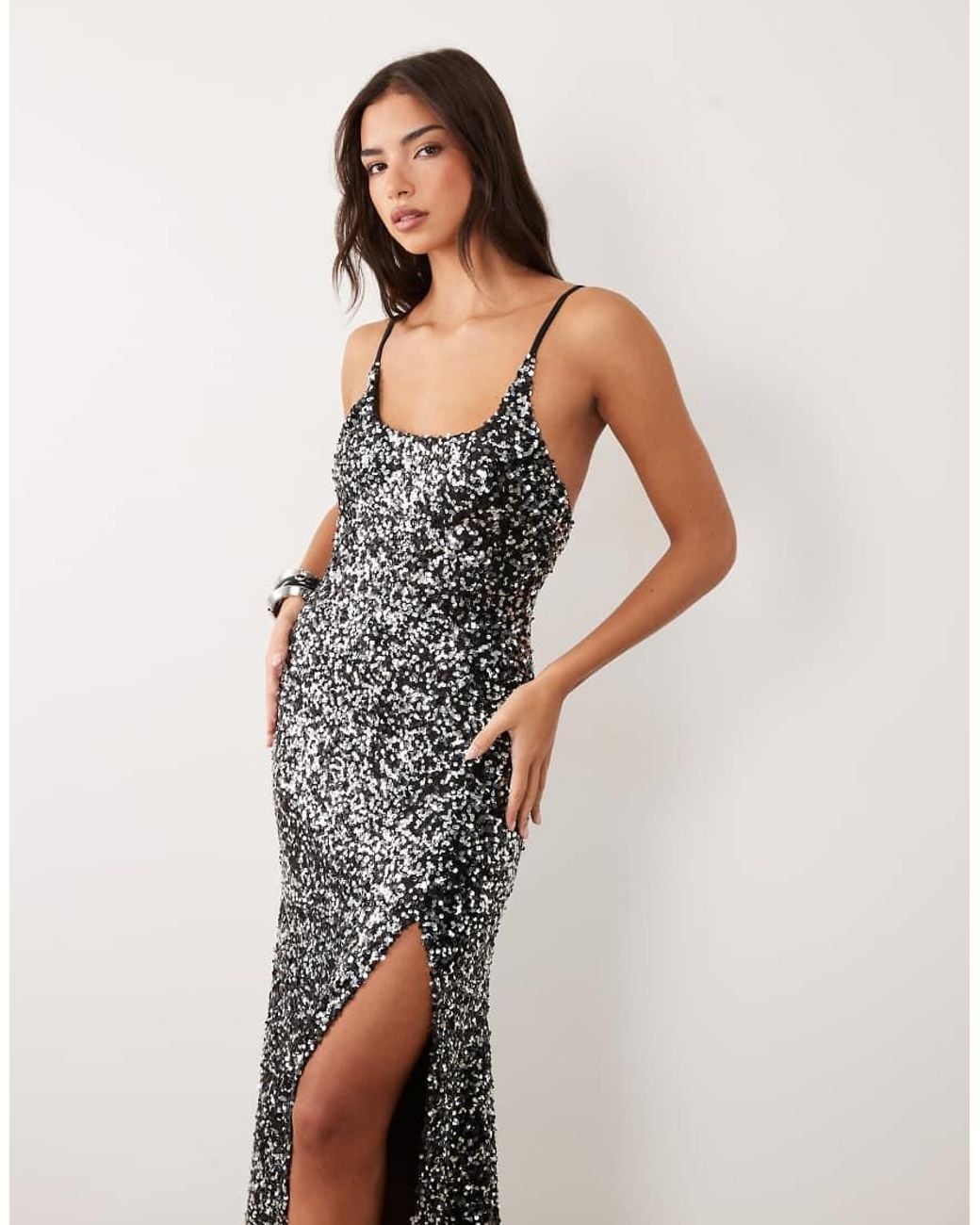 ASOS Metallic Two Tone Sequin Maxi Dress With Square Neck Detail