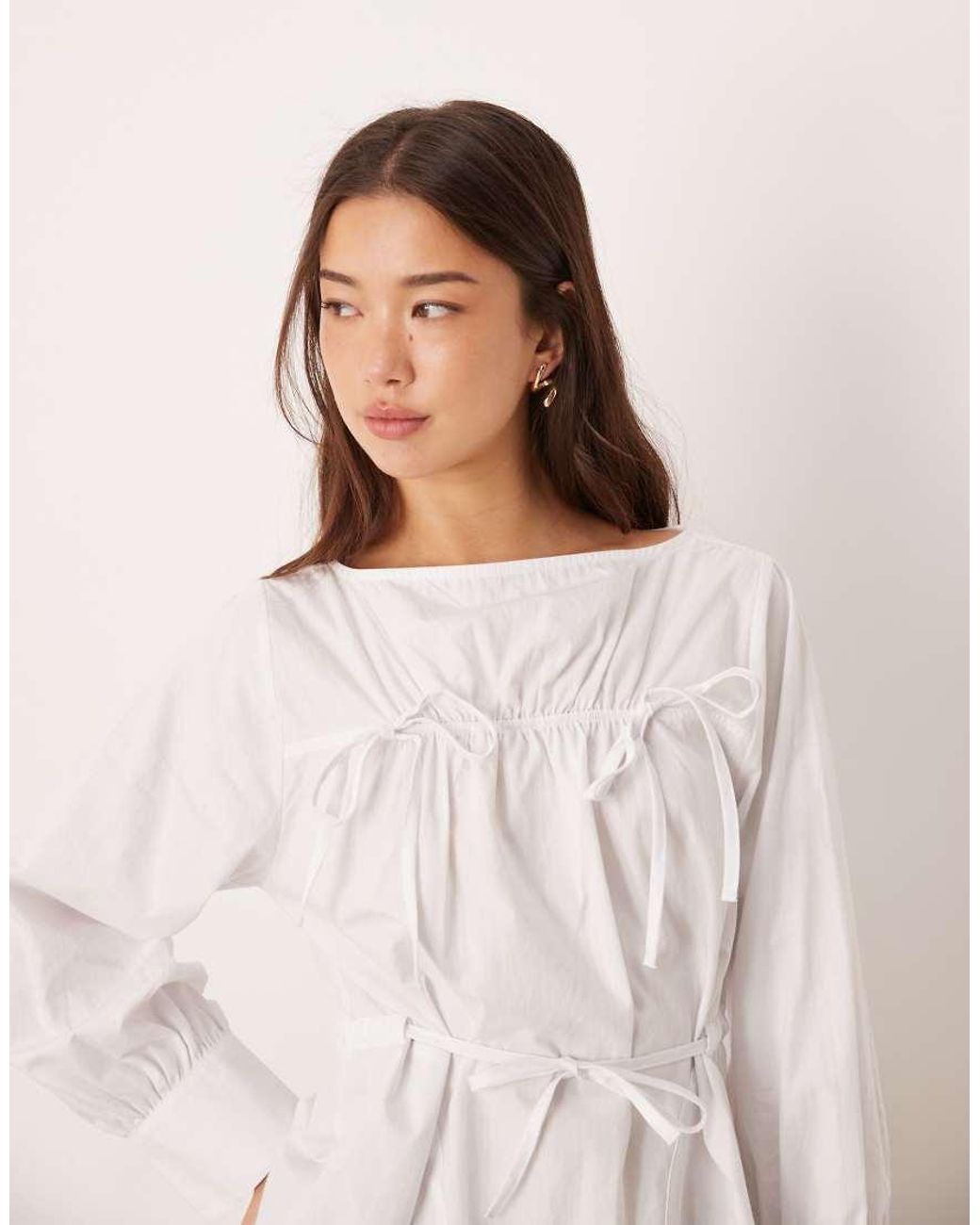 ASOS White Ruched Poplin Tie Front Blouse