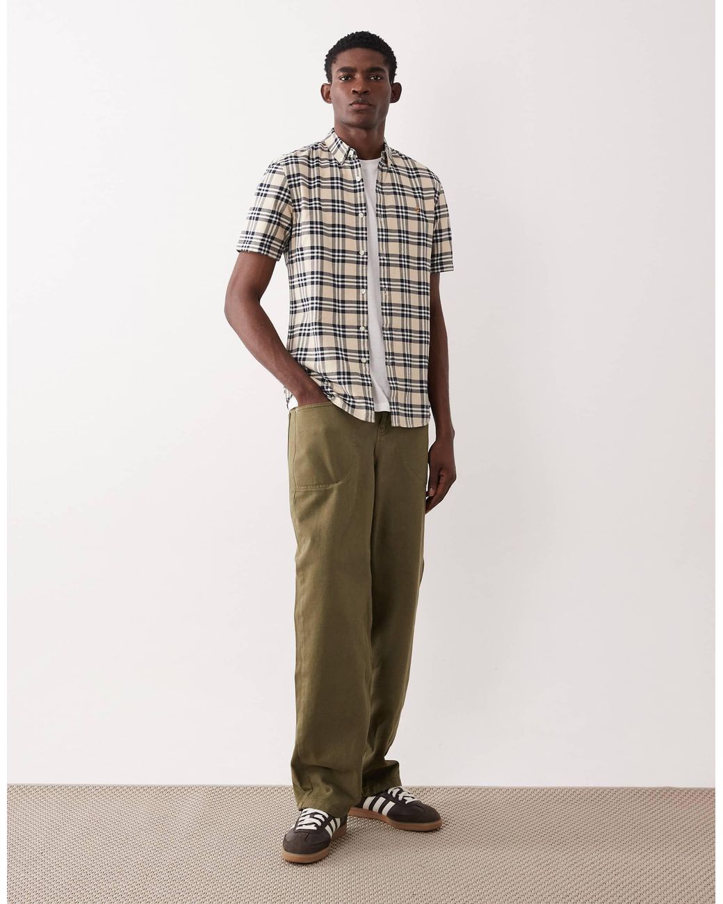 Brewer - chemise manches courtes à carreaux avec logo - gris Farah pour homme en coloris Gray