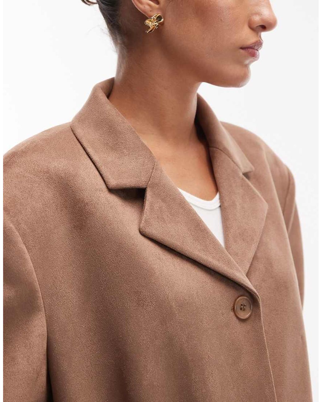 ASOS Brown Faux Suede High Break Oversized Blazer